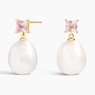 Gigi Morganite and Baroque Cultured Pearl Drop Earrings - Brilliant Earth