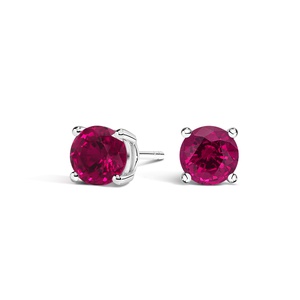 18K White Gold Solitaire Lab Ruby Stud Earrings