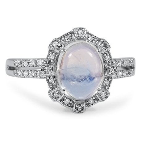 moonstone and diamond engagement ring