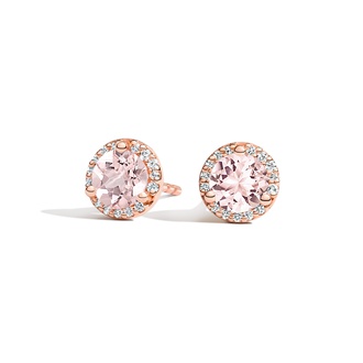 Morganite Halo Diamond Earrings in 14K Rose Gold
