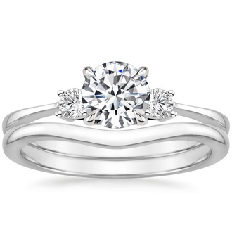 18K White Gold Selene Diamond Ring (1/10 ct. tw.) with Petite Curved Wedding Ring