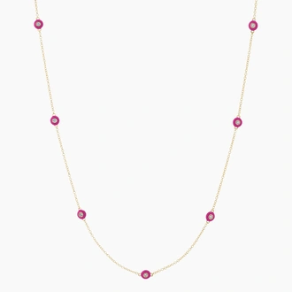 Pink Enamel and Diamond Bezel Strand Necklace