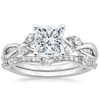 18K White Gold Willow Diamond Ring (1/8 ct. tw.) with Luxe Willow Diamond Wedding Ring (1/5 ct. tw.)