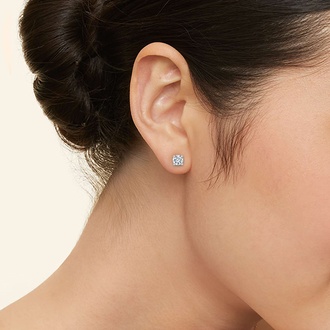Four-Prong Round Diamond Stud Earrings in 18K White Gold