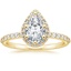 18K Yellow Gold Shared Prong Halo Diamond Ring, smalltop view