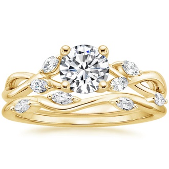 18K Yellow Gold Willow Diamond Ring (1/8 ct. tw.) with Winding Willow Diamond Ring (1/8 ct. tw.)