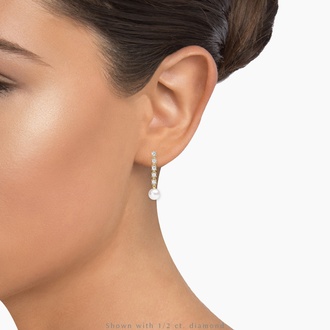 Cultured Pearl and Lab Diamond Tennis Earrings