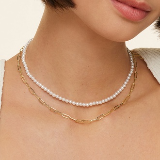 The Dreamer Pearl and Paperclip Chain Necklace Set