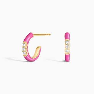 Petite Pink Enamel and Diamond Huggie Earrings