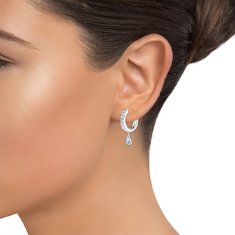 Aquamarine and Diamond Drop Huggie Earrings