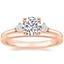14K Rose Gold Three Stone Floating Diamond Ring with Petite Comfort Fit Wedding Ring
