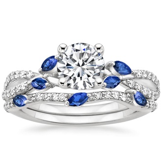18K White Gold Luxe Willow Sapphire and Diamond Bridal Set (1/4 ct. tw.)