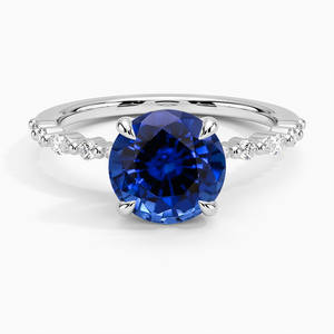 Lab Grown Sapphire Delicate Versailles Diamond Ring in 18K White Gold