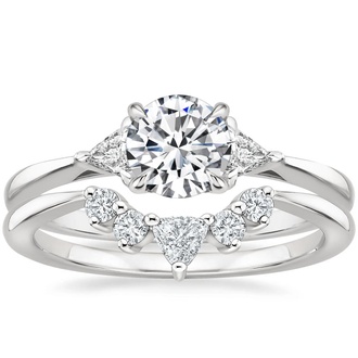 18K White Gold Trillion Three Stone Diamond Engagement Ring with Hadley Contoured Diamond Ring