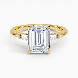 Tapered Baguette 3-Stone Diamond Engagement Ring with Hidden Halo