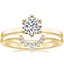 18K Yellow Gold Six Prong Hidden Halo Diamond Ring with Lunette Diamond Ring