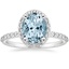 Aquamarine Shared Prong Halo Diamond Ring in 18K White Gold