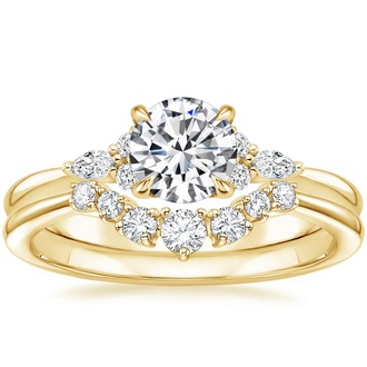 18K Yellow Gold Nadia Diamond Ring with Aria Contoured Diamond Ring