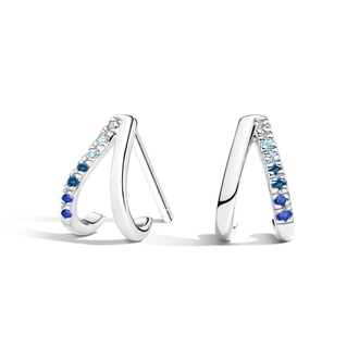 Blue Gemstone Unique Split Huggie Earrings