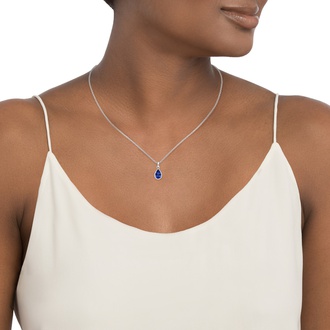 Pear Lab Created Sapphire Bezel Necklace