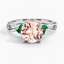 Morganite Willow Ring With Lab Emerald Accents in 18K White Gold