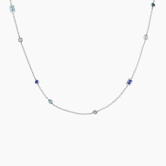 Blue Gemstone and Diamond Strand Necklace