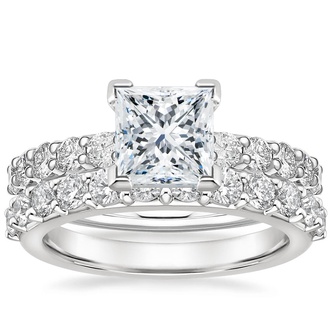 18K White Gold Luxe Shared Prong Diamond Ring with Petite Shared Prong Diamond Ring
