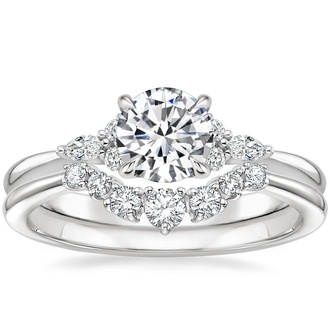 18K White Gold Nadia Diamond Ring with Aria Contoured Diamond Ring