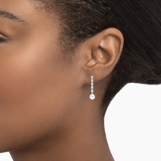 Cultured Pearl and Lab Diamond Tennis Earrings