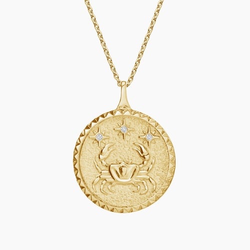 14K Yellow Gold Diamond Accented Cancer Zodiac Necklace