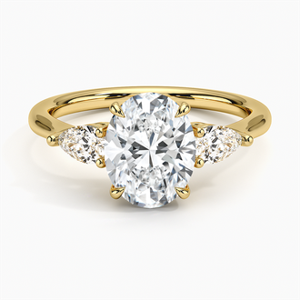 18K Yellow Gold Opera Three Stone Diamond Ring