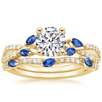 18K Yellow Gold Luxe Willow Sapphire and Diamond Bridal Set (1/4 ct. tw.)
