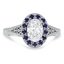 Custom Sapphire Accented Halo Ring with Ornate Filigree Details