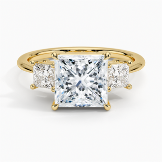 18K Yellow Gold Princess Cut Three Stone Diamond Ring