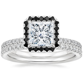 18K White Gold Waverly Diamond Ring with Black Diamond Accents with Luxe Ballad Diamond Ring
