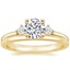 18K Yellow Gold Three Stone Floating Diamond Ring with Petite Comfort Fit Wedding Ring