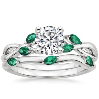 18K White Gold Willow Bridal Set With Lab Emerald Accents