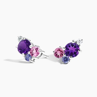 Purple Gemstone Cluster Earrings