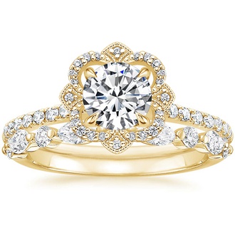 18K Yellow Gold Reina Diamond Ring with Versailles Diamond Ring (3/8 ct. tw.)