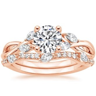 14K Rose Gold Willow Diamond Ring (1/8 ct. tw.) with Luxe Willow Diamond Wedding Ring (1/5 ct. tw.)