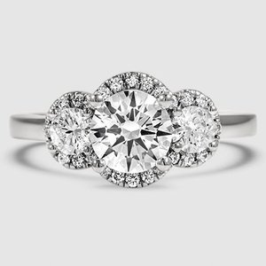 three stone halo engagement ring