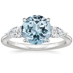 Aquamarine Opera Diamond Ring in 18K White Gold