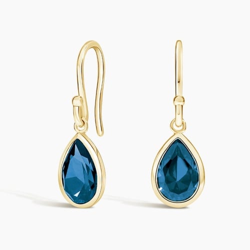 14K Yellow Gold Bezel Set London Blue Topaz Drop Earrings