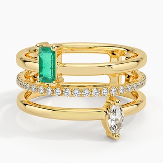 Emerald and Diamond Triple Band Ring