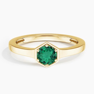 Lab Emerald Hexagon Shaped Signet Ring