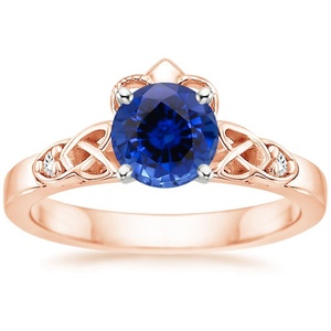 Sapphire Celtic Claddagh Diamond Ring in 14K Rose Gold