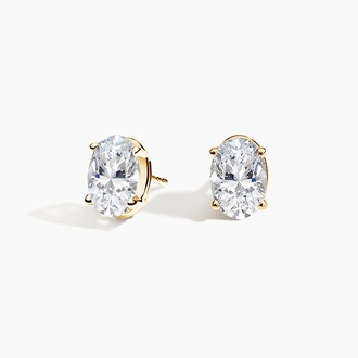 Four-Prong Oval Diamond Stud Earrings in 18K Yellow Gold