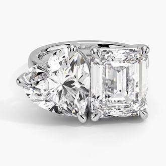 Toi et Moi Heart and Emerald Cut White Topaz Ring
