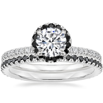 18K White Gold Waverly Diamond Ring with Black Diamond Accents with Luxe Ballad Black Diamond Ring