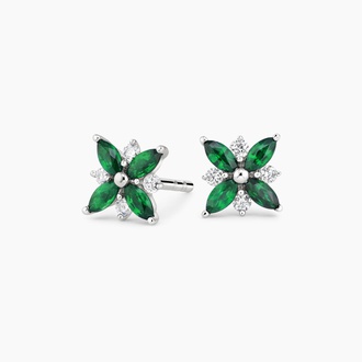 Emerald and Diamond Petal Earrings